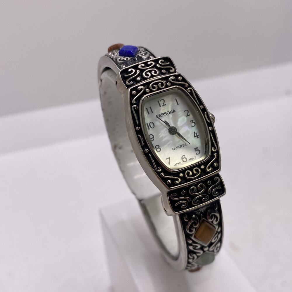 Persona Vintage Colorful Gem Cuff Bangle Watch New Battery